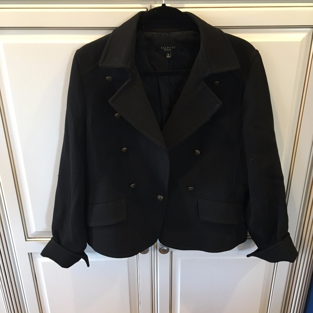 Talbots Black Double-Breasted Wool Blazer